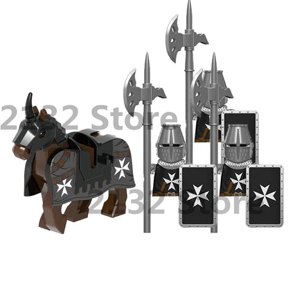 Medieval Castle Building Blocks Wolf Warrior Crusader Knight Figures Set