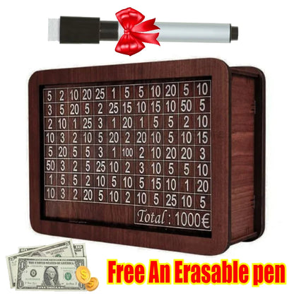 Wooden Money Saving Box – Reusable Savings Challenge Piggy Bank
