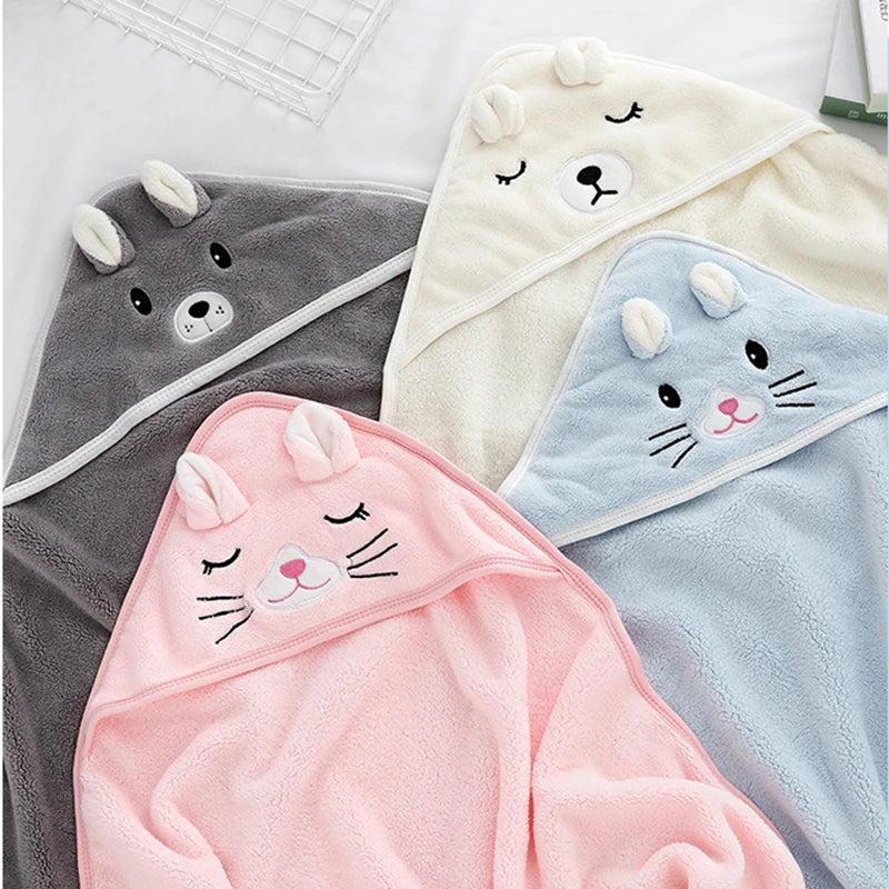 Baby Hooded Bath Towel Coral Fleece Toddler Bathrobe