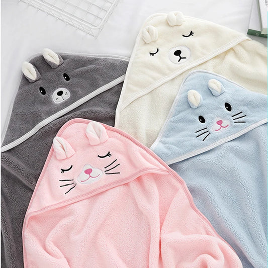 Baby Hooded Bath Towel Coral Fleece Toddler Bathrobe