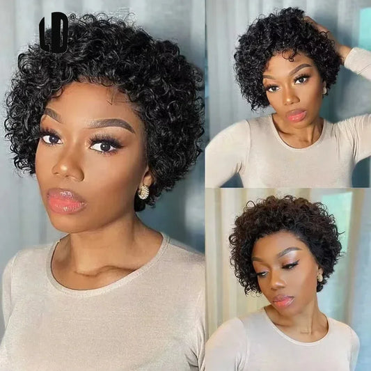 Curly Pixie Cut Human Hair Wig 13x1 HD Lace Front
