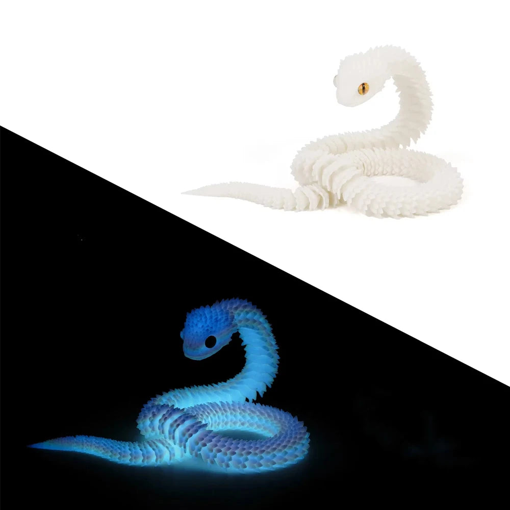 3D Printed Snake Figurine – Luminous Articulated Snake Decor