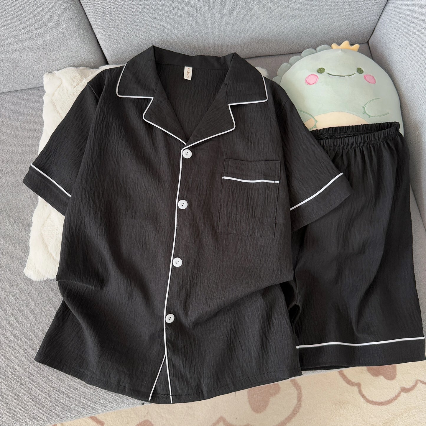 Men's Slim Fit Pajama Set Short Sleeve Summer Loungewear
