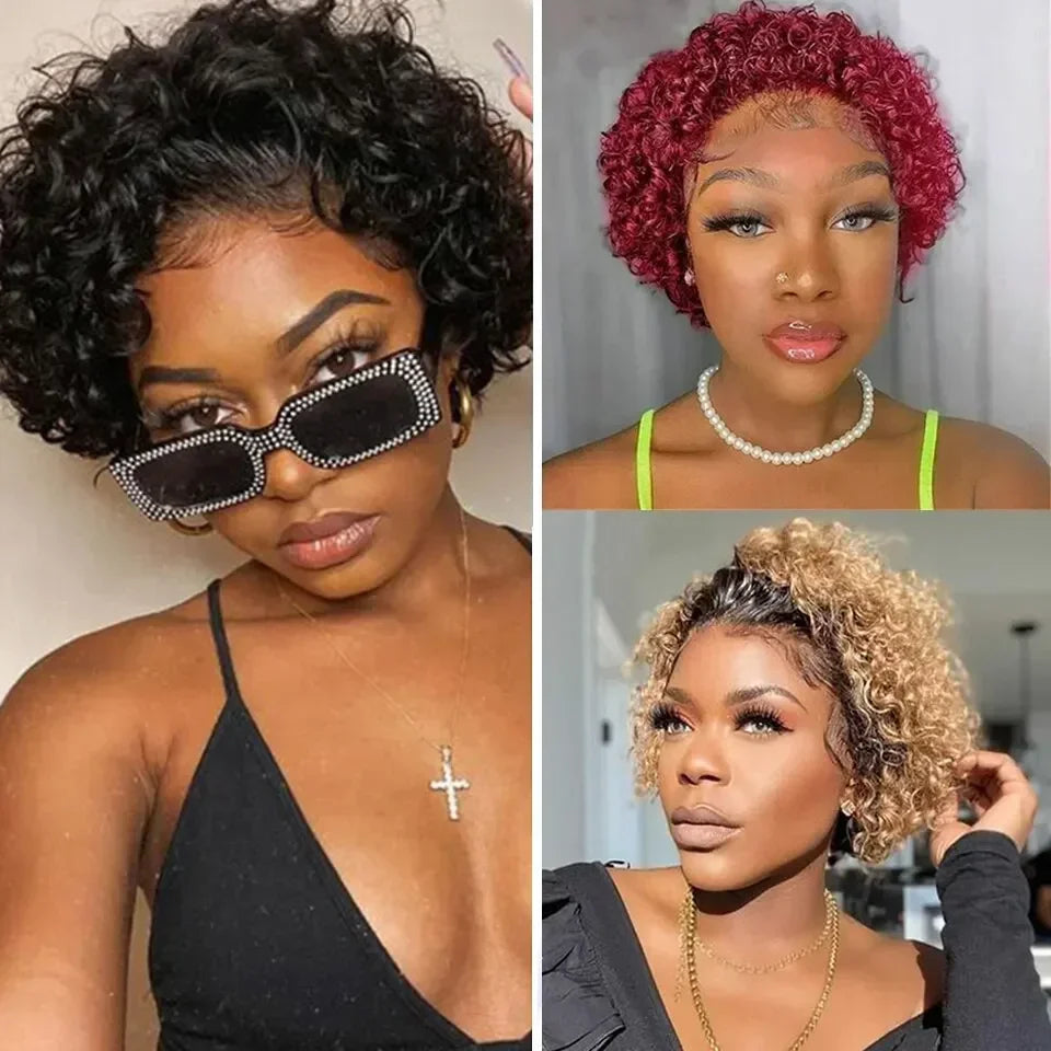 Curly Pixie Cut Human Hair Wig 13x1 HD Lace Front