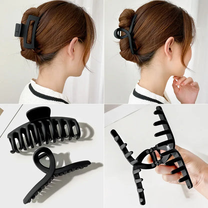 Black Geometric Hair Claw Clip for Women Long Hair