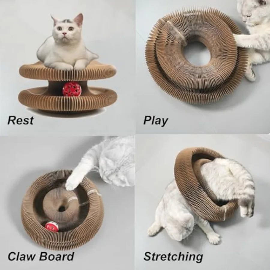 Cat Scratcher Toy – Foldable Accordion Scratch Board with Ball