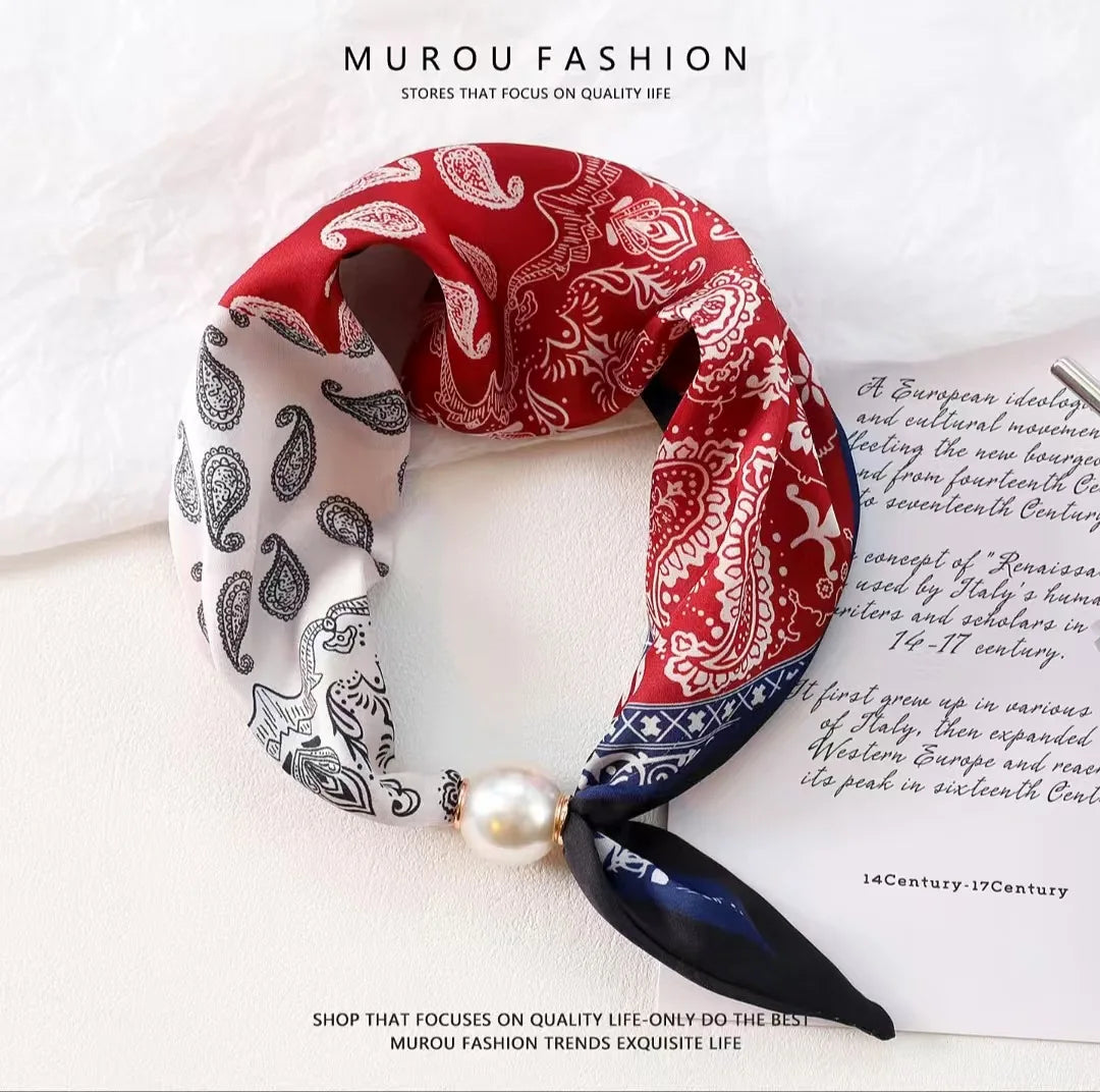 Ladies Elegant Pearl Tail Magnetic Clasp Scarf