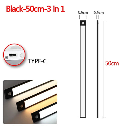 3 in 1 LED Under Cabinet Lights Motion Sensor Night Light Ultrathin Rechargeable Led Lamp Closet Kitchen Cabinet Indoor Lighting