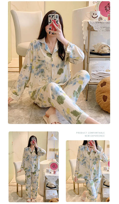 Women's Floral Pajama Set 2 Piece Viscose Long Sleeve Sleepwear