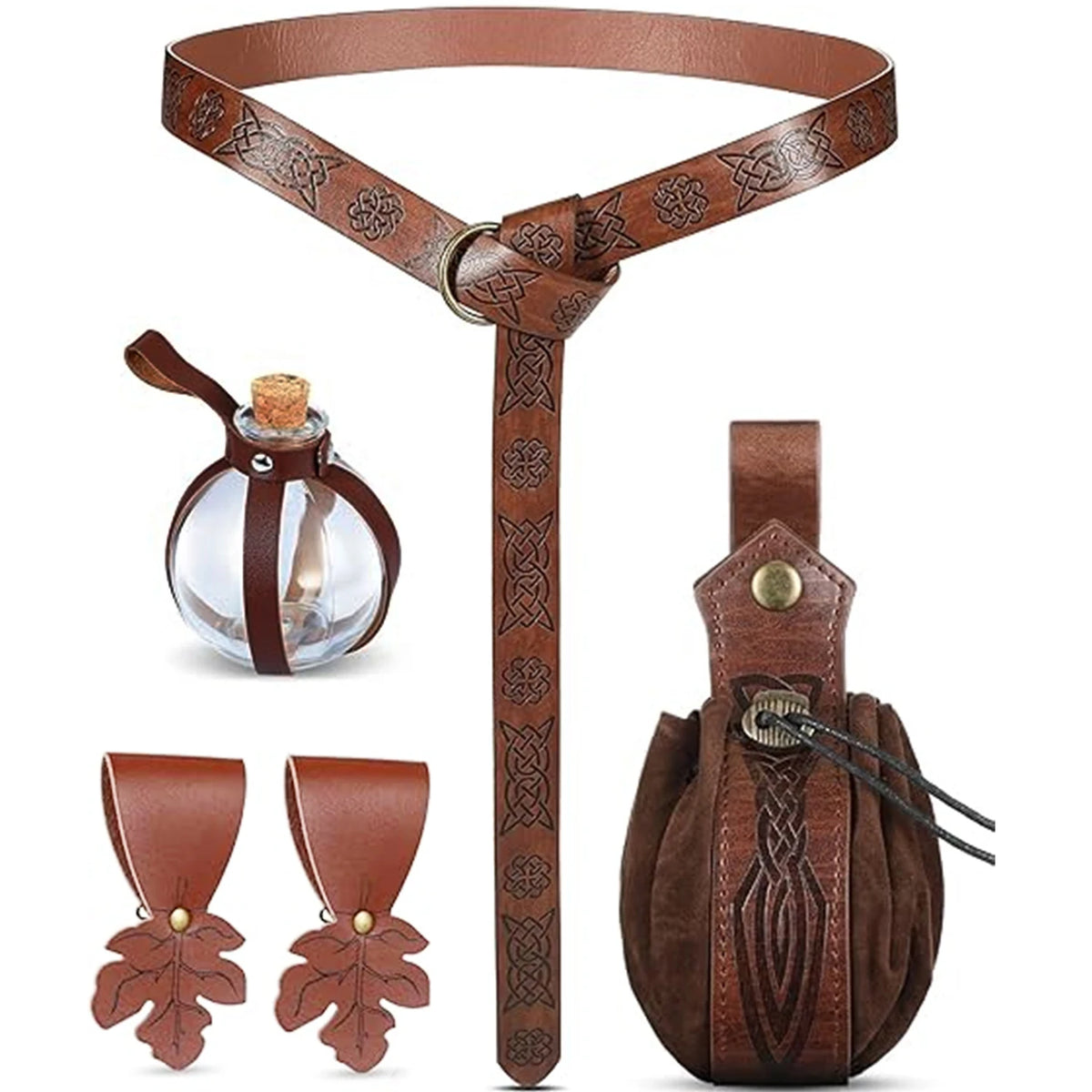1/6pcs Renaissance Accessories Medieval Pirate PU Leather Belt Bag Cork Potion Bottle Belt Halloween Cosplay Costume