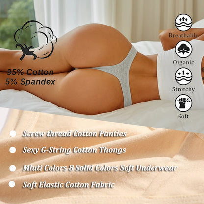 Women's Cotton Thong Panties 4PCS Seamless Low Rise Set