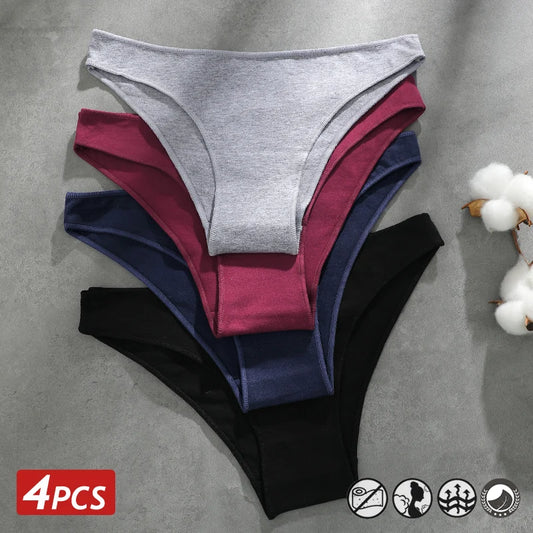 Cotton Seamless Panties 4PCS Women's Low Rise Briefs