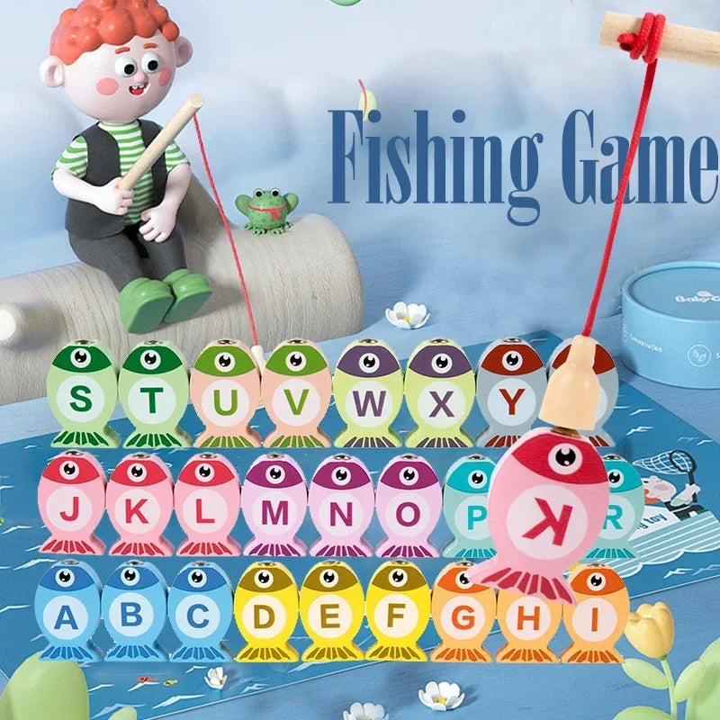 Kids Wooden Magnetic Fishing Game – Alphabet & Number Learning Toy
