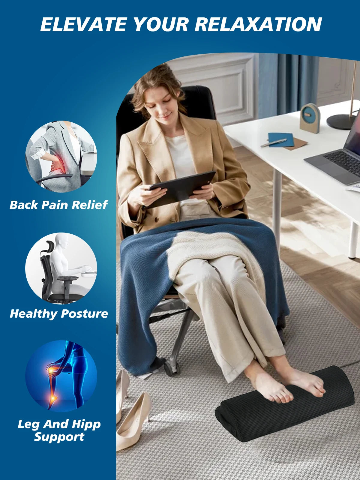 Memory Foam Under Desk Footrest – Office & Gaming Leg Support Pillow