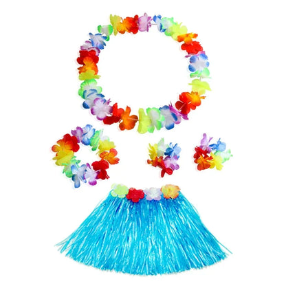 Hawaiian Luau Costume Set with Grass Skirt & Flower Leis