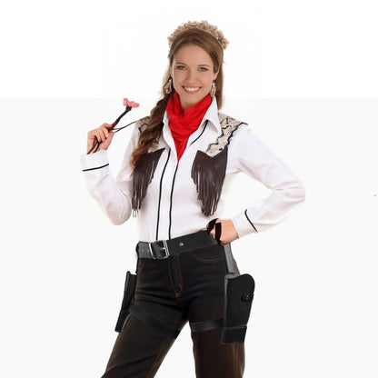 1PC Western Gun Holster - Adjustable Cowboy Belt with Double Revolver Holder, Cosplay and Halloween Costume Accessory