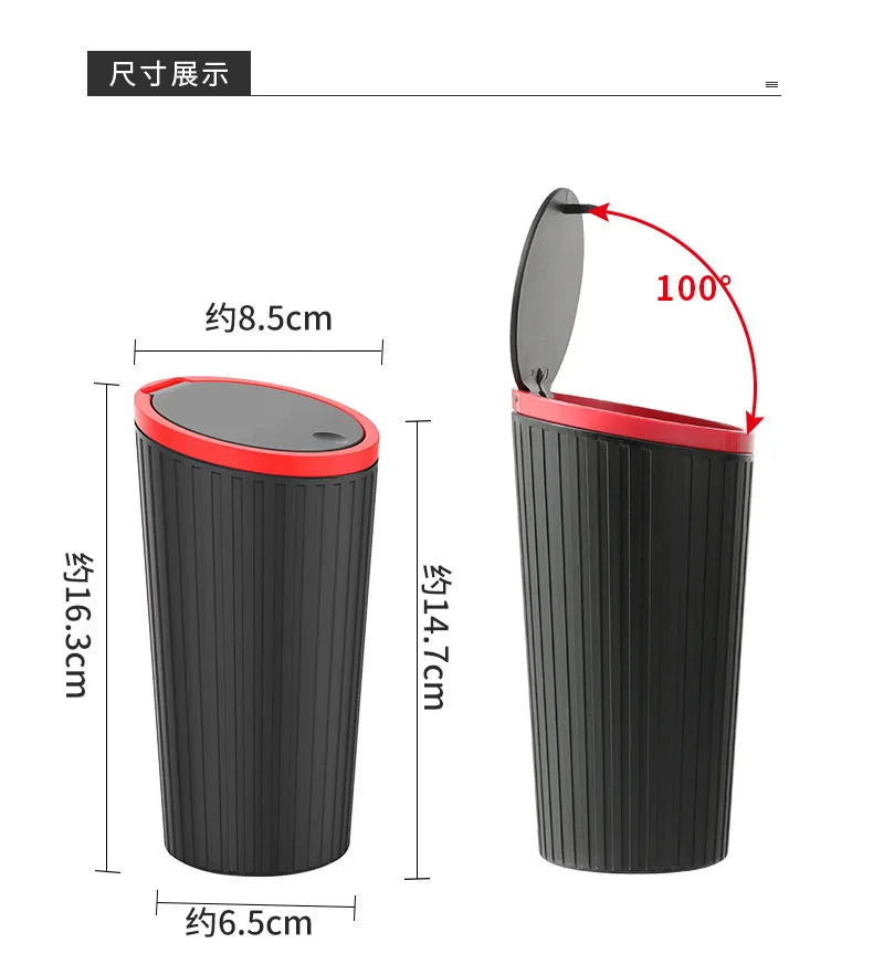 Car Trash Bin – Mini Auto Garbage Can with Lid & Storage Organizer