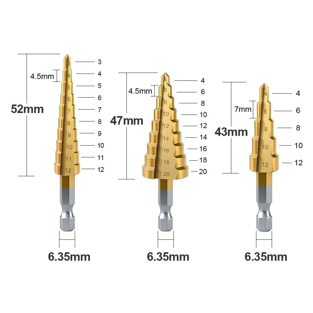 HSS Step Drill Bit Set – Titanium Coated Cone Drill Bits