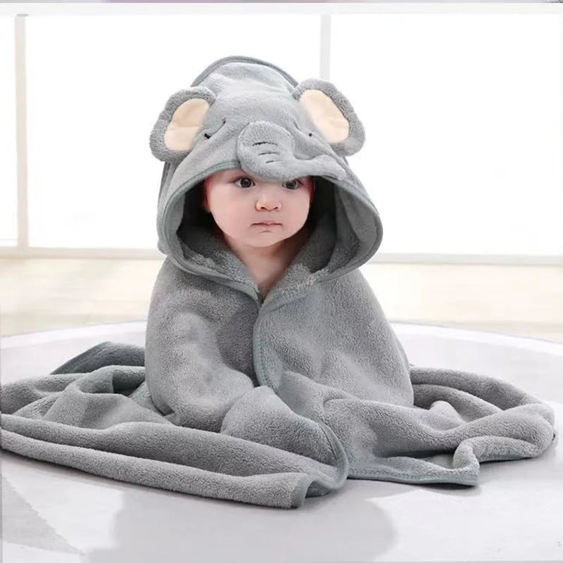 Baby Hooded Bath Towel Coral Fleece Toddler Bathrobe
