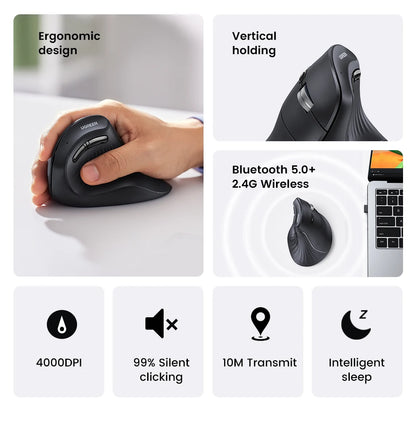 MU008 Vertical Wireless Mouse – Ergonomic Bluetooth & 2.4G Mouse with 4000 DPI
