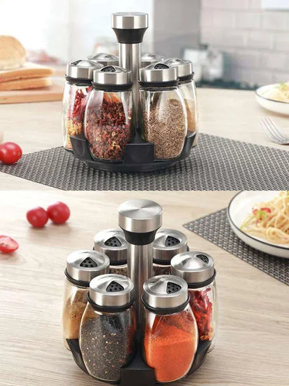 Glass Spice Jar Set with Rack, 6-Piece Seasoning Storage Organizer