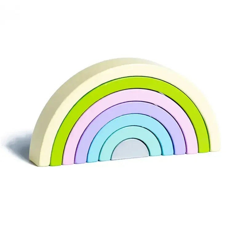 Wooden Rainbow Stacking Blocks Montessori Arch Bridge Toy