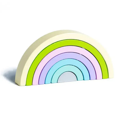 Wooden Rainbow Stacking Blocks Montessori Arch Bridge Toy
