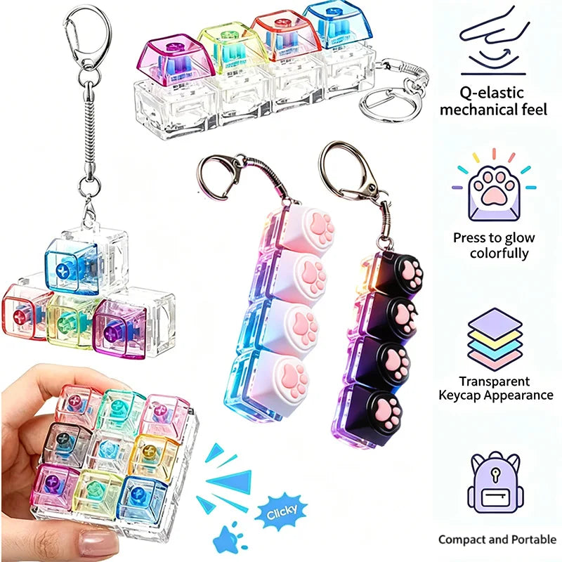 LED Keyboard Keychain Fidget Toy Crystal Clicker Sensory Gadget