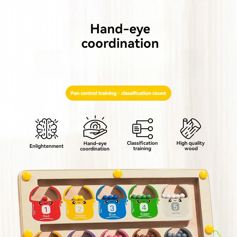 Wooden Magnetic Color Number Maze with Drawing Board