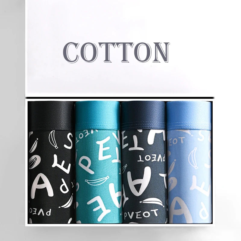 Men's Cotton Boxer Shorts 4PCS Breathable Printed Underwear