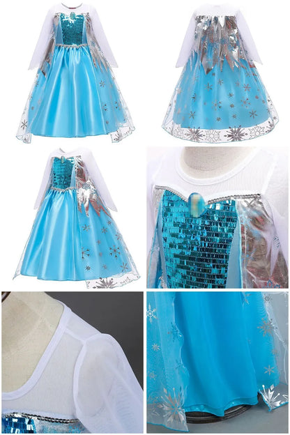 Girls Princess Dress Elsa Anna Kids Cosplay Costume