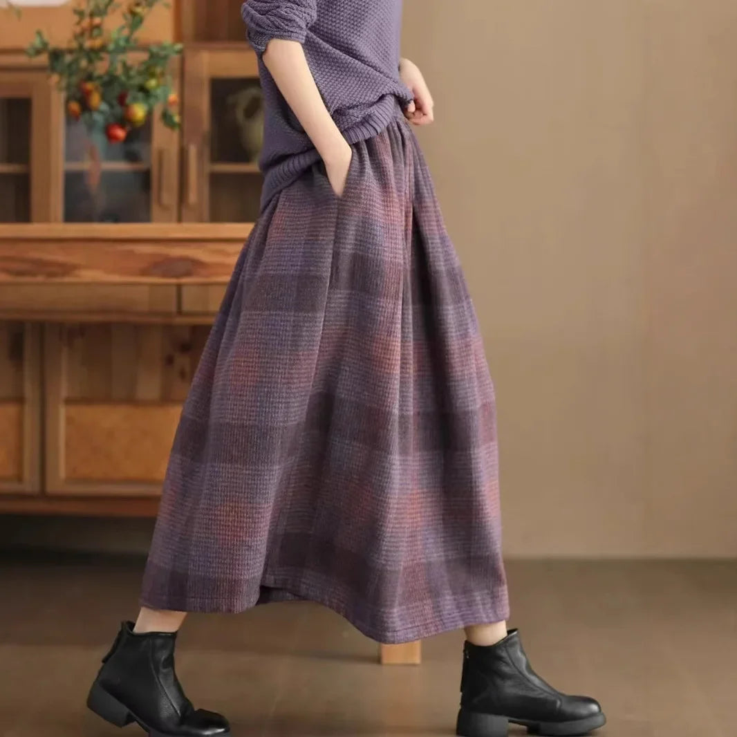 Women's Woolen Skirt 10% Wool Plaid A-Line Mid Length Winter Skirt
