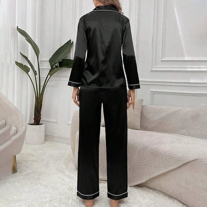Women's Satin Pajama Set Long Sleeve Button Up Loungewear