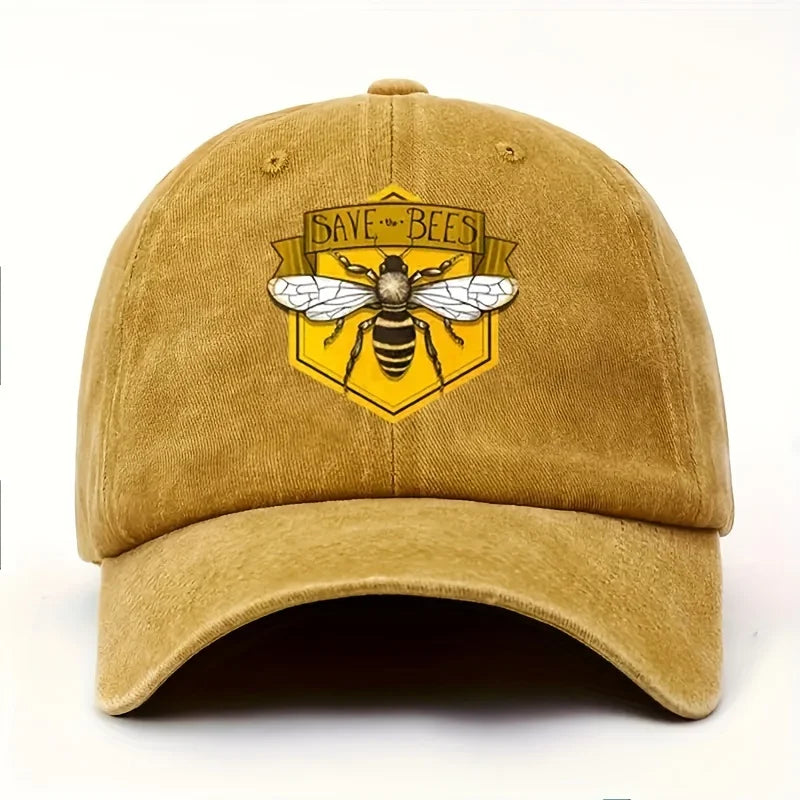 Bee Print Baseball Cap Adjustable Unisex Sun Hat for Outdoor Wear