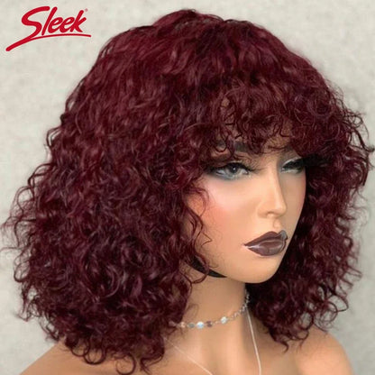 Pixie Bob Human Hair Wig with Bangs Honey Blonde Jerry Curly