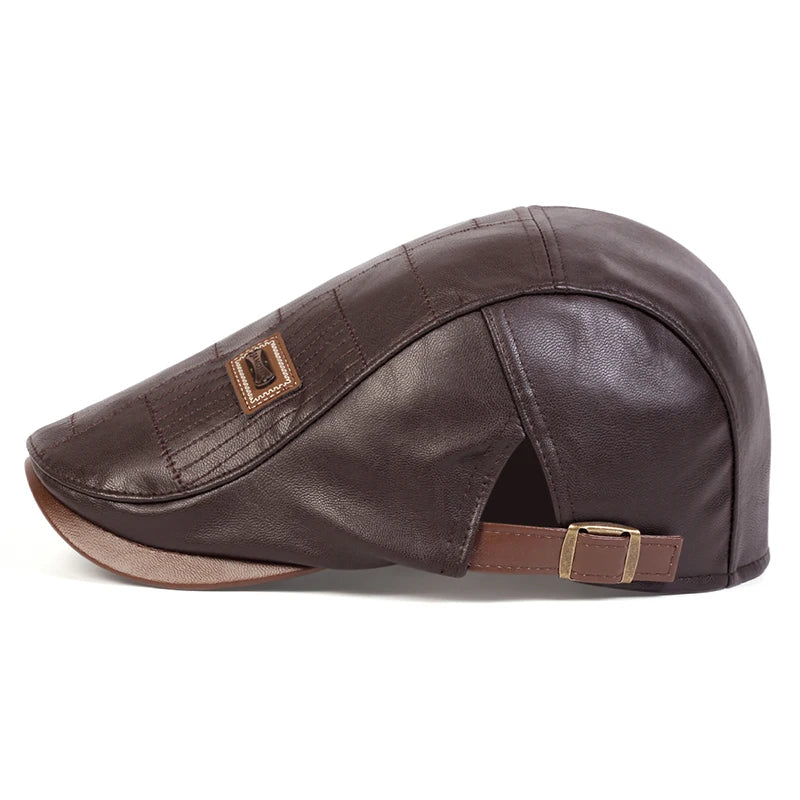 Men's Newsboy Cap Retro PU Leather Flat Beret Hat