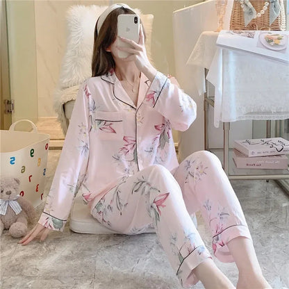 Women's Floral Pajama Set 2 Piece Viscose Long Sleeve Sleepwear