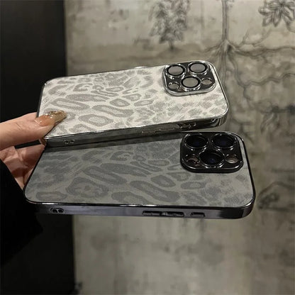 Leopard Print iPhone Case with Leather Texture & Lens Protection