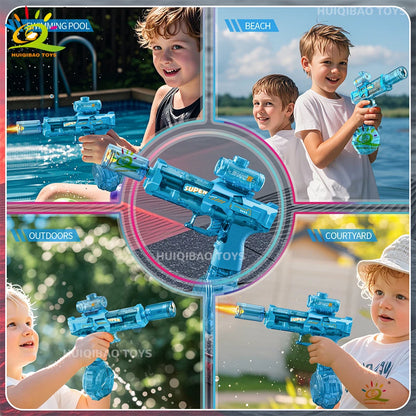 A rechargeable water blaster made for exciting pool, beach, and outdoor water games.