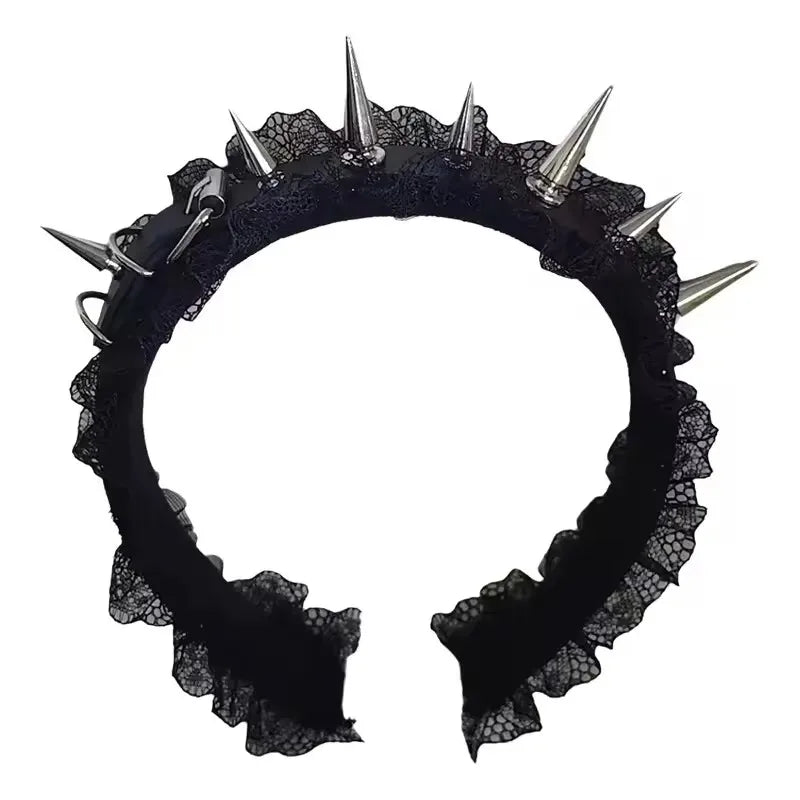 Gothic Punk Lace Headband – Black Studded Statement Hair Accessory