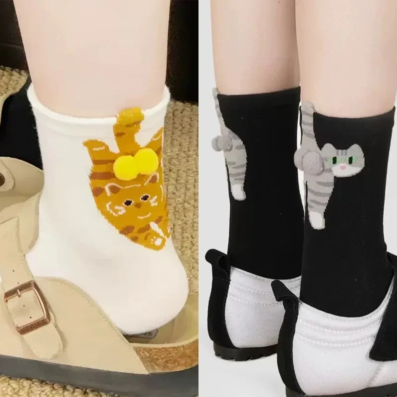 Funny Cat Socks 4 Pairs Cartoon Mid Tube Casual Socks