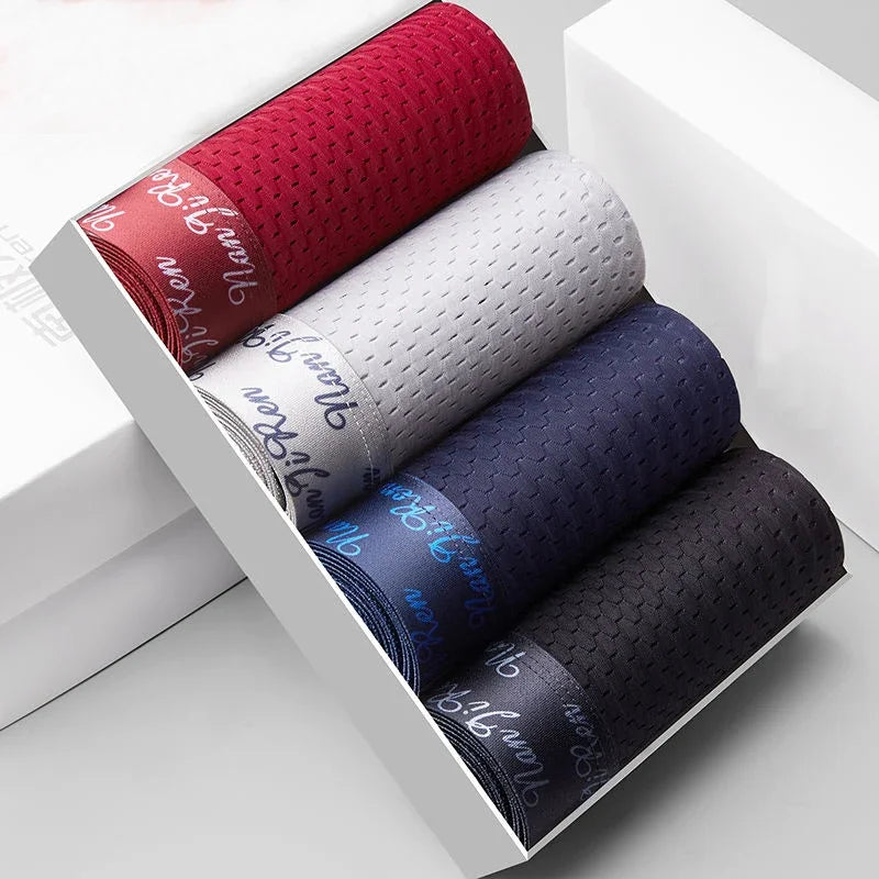 Men's Ice Silk Boxer Shorts 4PCS Breathable Mesh Underwear