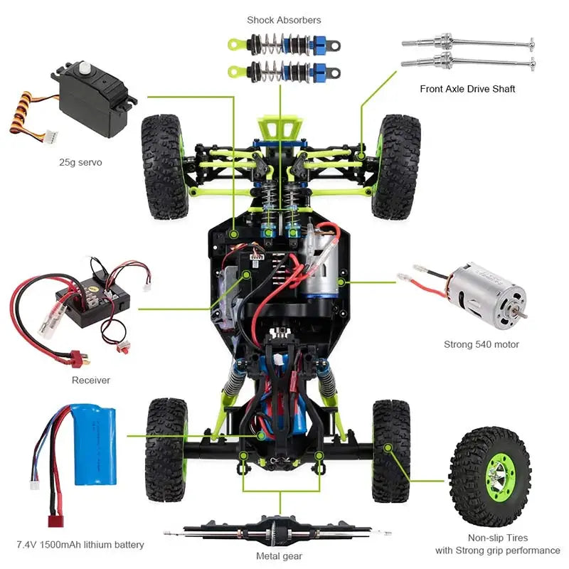 WLtoys 12428 1:12 4WD RC Off-Road Racing Car – 50KM/H High Speed Alloy Climbing Truck with LED Lights