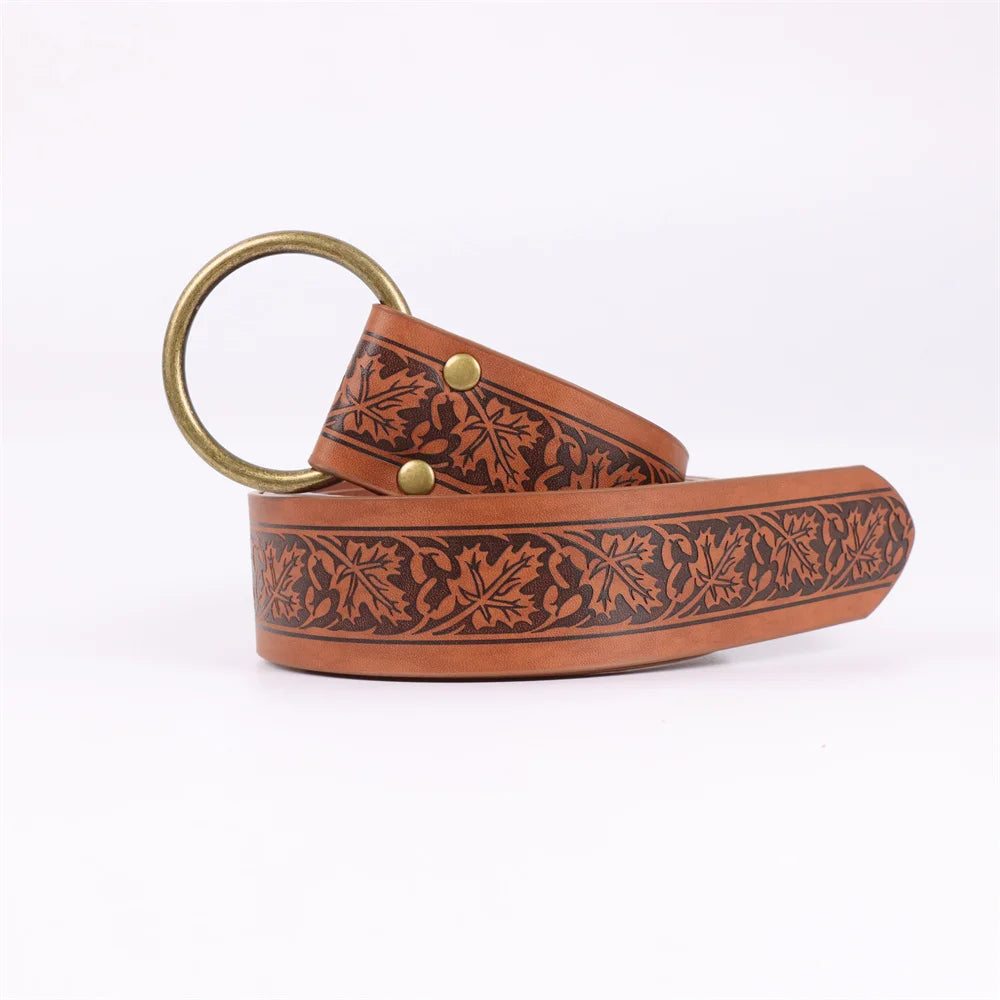 1/6PCS Medieval Belt Cosplay Elf Leaf Embossed Retro Leather Belt With Potion Glass Magic Bottle Viking Knight Halloween Belt