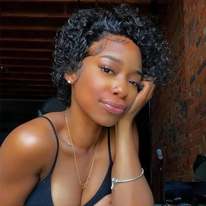 Curly Pixie Cut Human Hair Wig 13x1 HD Lace Front