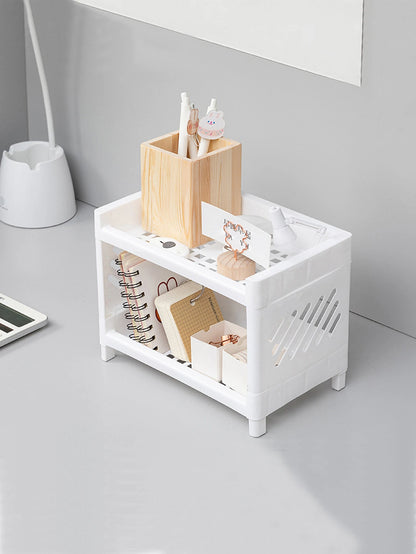Double Layer Desktop Storage Rack – PP Organizer for Stationery, Cosmetics & Office Supplies