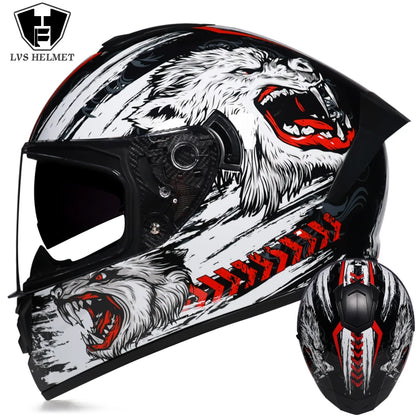 Full Face Motorcycle Helmet DOT Dual Visor Racing Helmet
