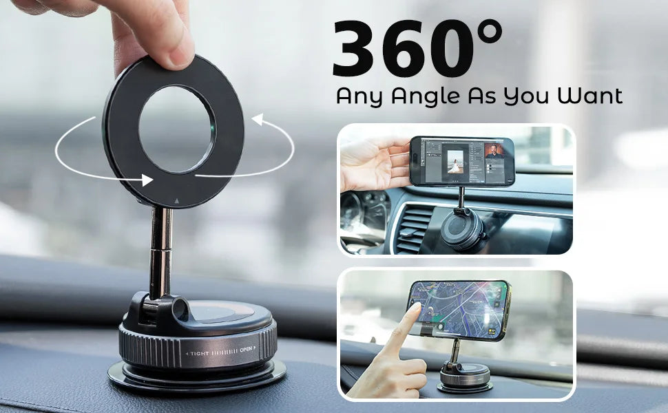 Magnetic Car Phone Holder 360° Foldable Vacuum Mount