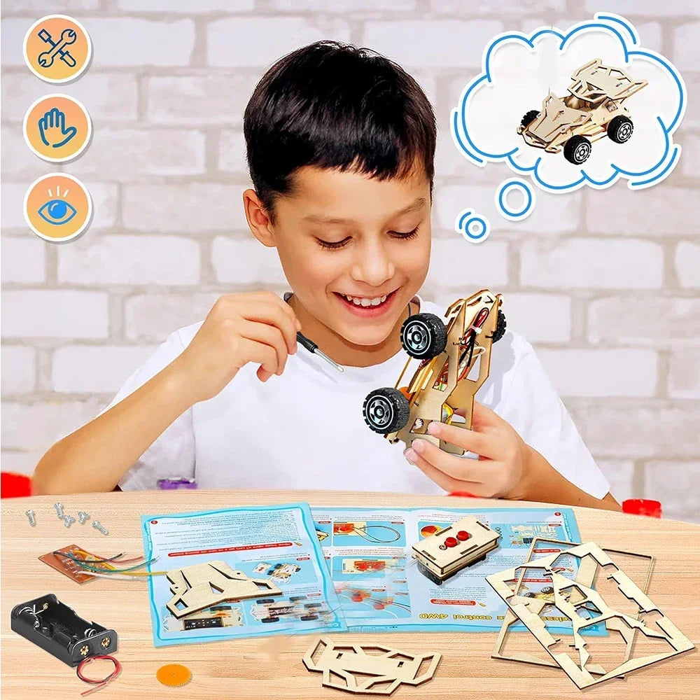 DIY Wooden Remote Control Car STEM Four Wheel Drive Assembly Kit