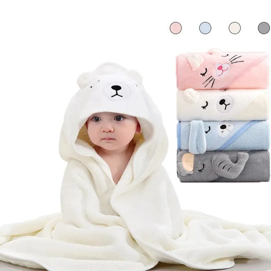 Baby Hooded Bath Towel Coral Fleece Toddler Bathrobe